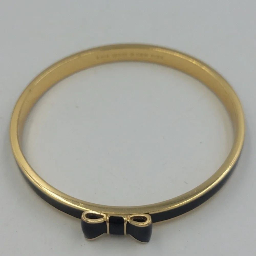 Kate Spade Take A Bow Black & Gold Bracelet | Enamel Bow | 7.5” Interior | GUC